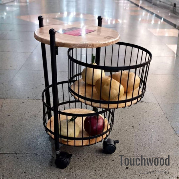 Metal Multi-Purpose Basket with Wooden Top – 2-Tier