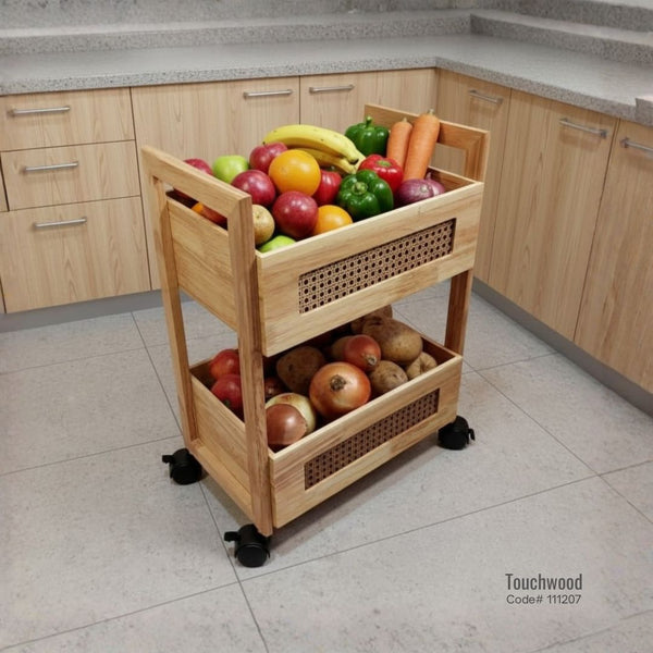 Full Wooden Heavy 2-Tier Storage Multi-Purpose Trolley