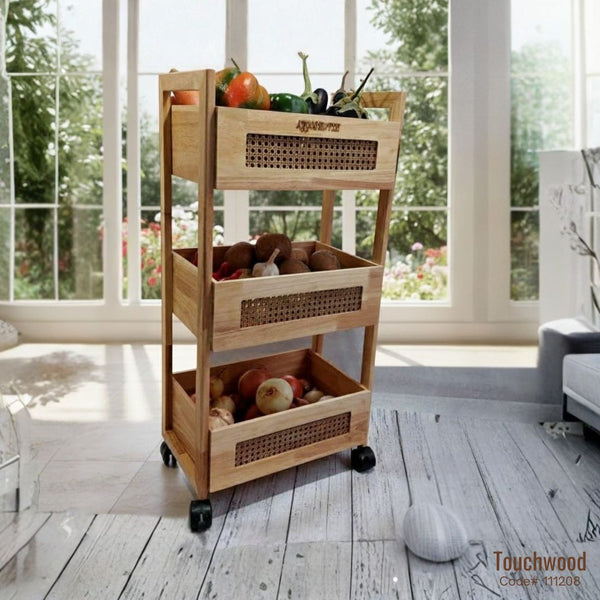 Full Wooden Heavy 3-Tier Storage Multi-Purpose Trolley