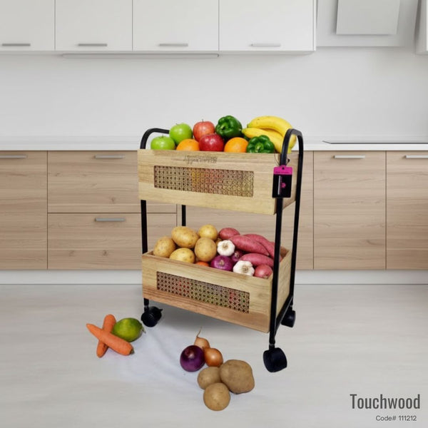 Heavy-Duty 2-Tier Metal & Wooden Storage  – Multi-Purpose Basket