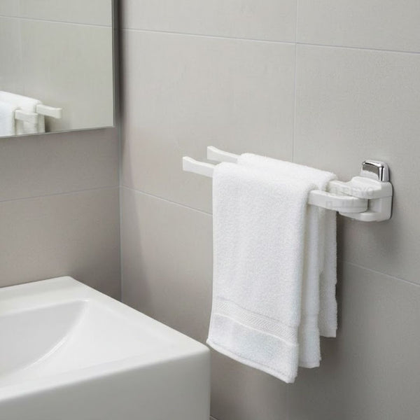 Wall-Mounted Double Towel Arm – Space-Saving White Bathroom Holder