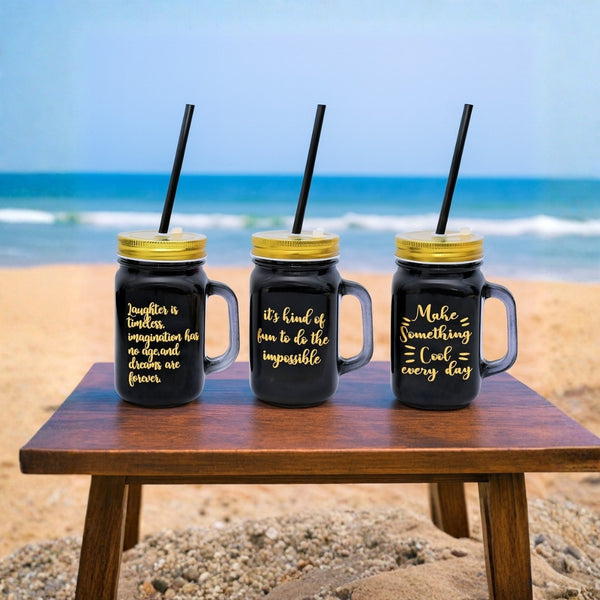 KLEEYO Bold Series Mason Jar – 450ml Frosted Glass Sipper with Steel Lid & Straw