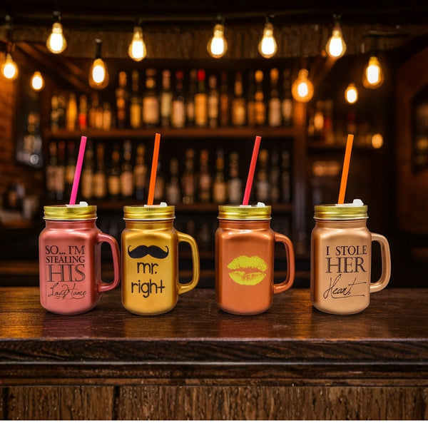 KLEEYO Mason Jar Bullion 450ml – Frosted Glass Sipper with Steel Lid & Straw