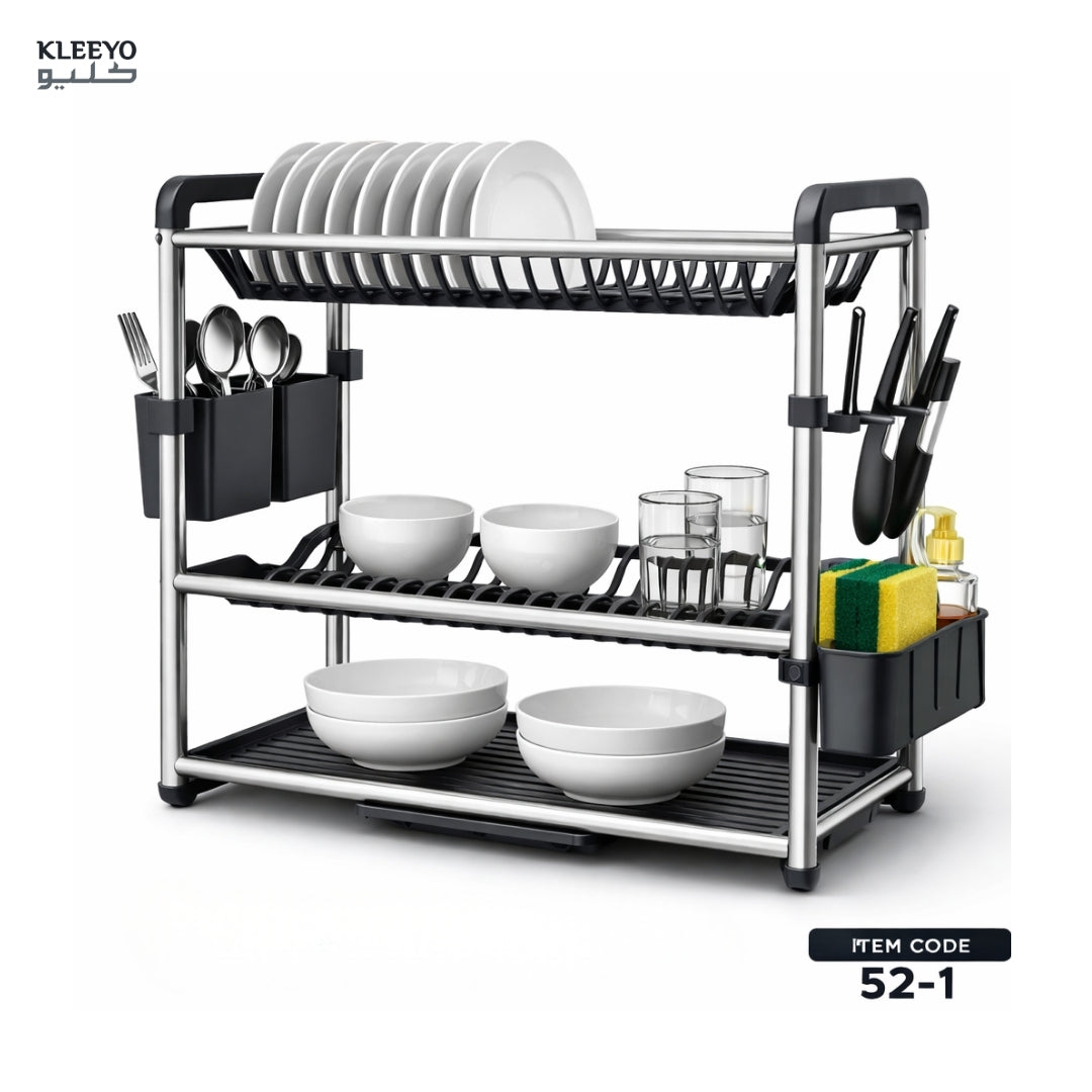 3 Layer Stainless Steel Dish Rack with Cutlery & Knife Holder – Heavy ...