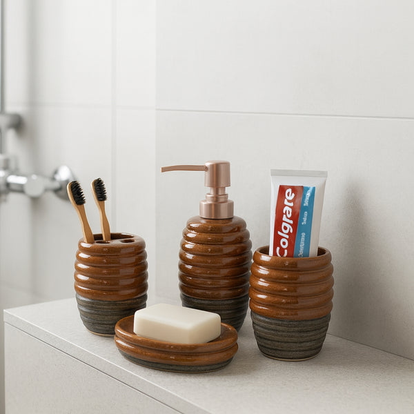 Porcelain Bathroom Accessories 4-Piece Set – Premium Ribbed