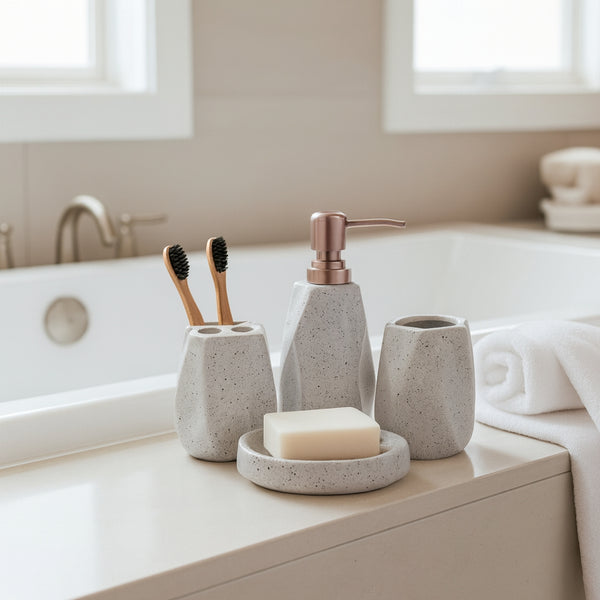 Porcelain Bathroom Accessories  Set – 4 Pieces Modern Concrete Texture