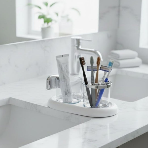 Toothbrush & Razor Cup Organizer – Dual Holder Bathroom Set