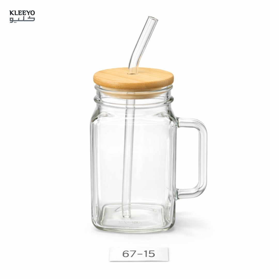 600ml Glass Straw Mug with Bamboo Lid – Eco-Friendly Drinking Jar ...