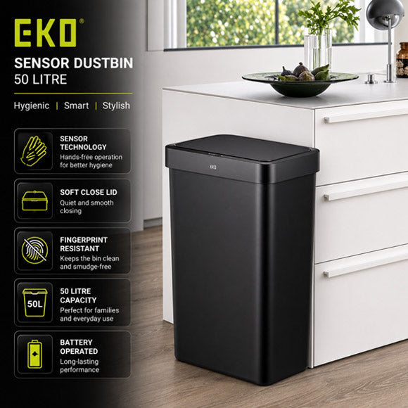 EKO 50L black plastic motion sensor kitchen trash can Pakistan