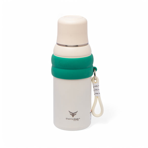 Stainless Steel Insulated Water Bottle with Screw-On Cap - 27 oz (800ml), Cream/Green