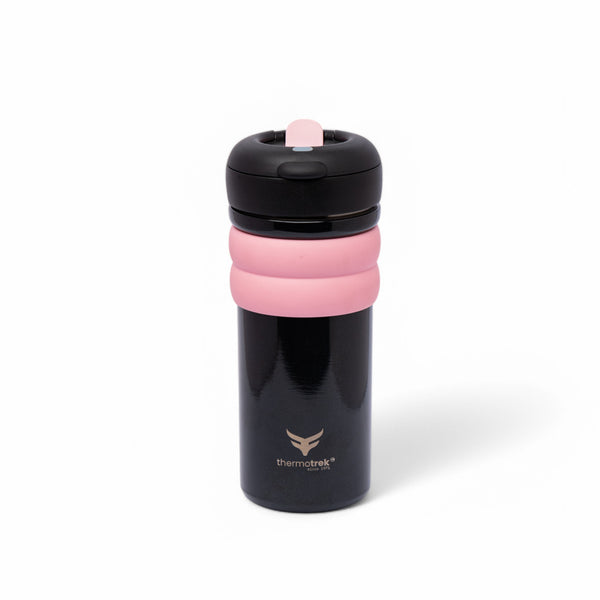 Stainless Steel Insulated Sippy Water Bottle with Screw-On Cap - 16.90 oz (500ml), Black/Pink