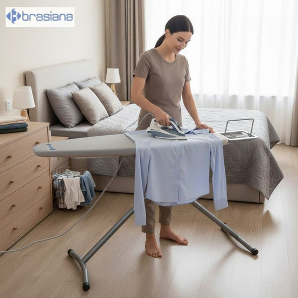 Brasiana Heavy-Duty Foldable Ironing Board with Iron Rest